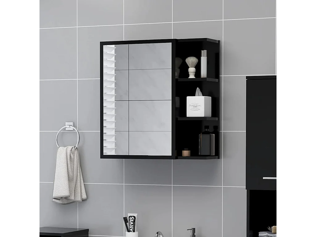 Armoire à miroir de salle de bain Noir Bois d’ingénierie