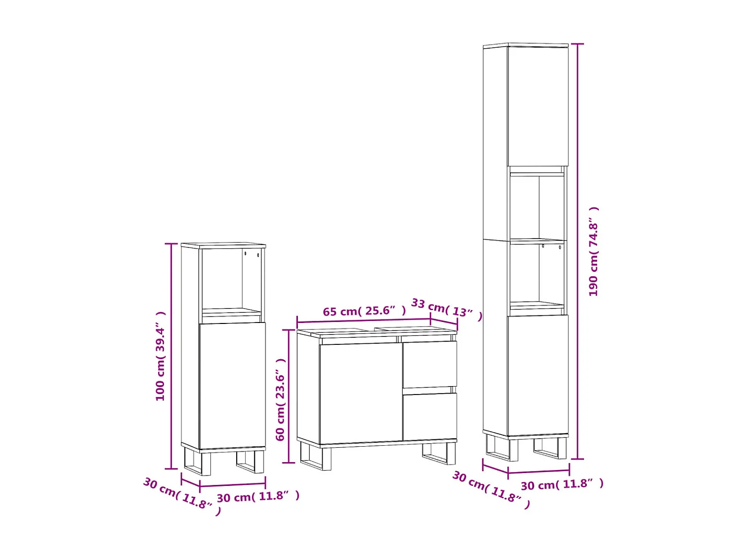 3-tlg. Badmöbel-Set Schwarz Holzwerkstoff