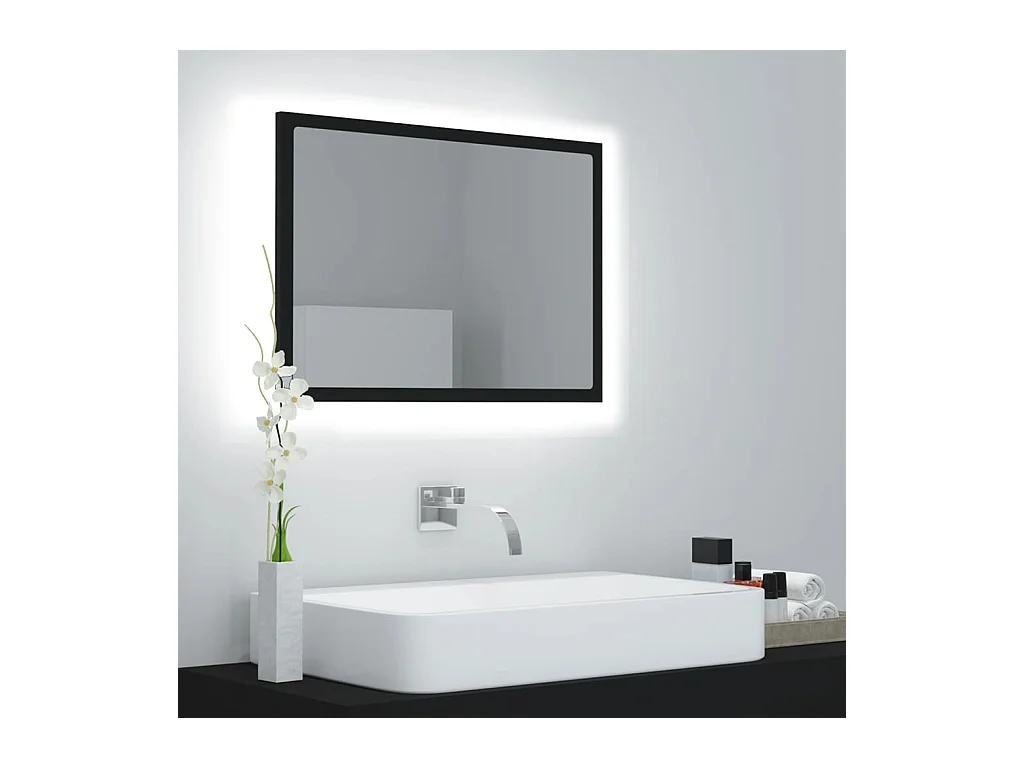 Specchio da Bagno a LED Nero 60x8,5x37 cm in Acrilico