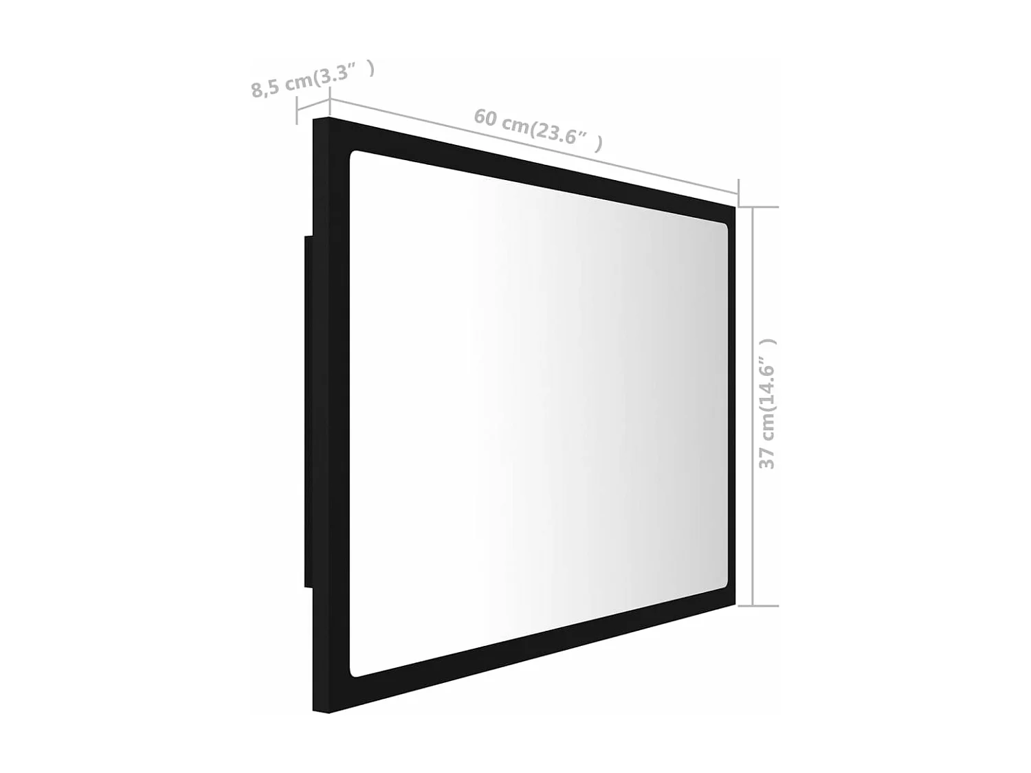 Miroir à LED de salle de bain Noir 60x8,5x37 cm Acrylique