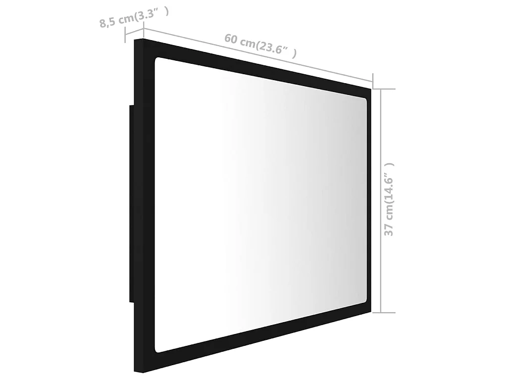 Espelho de casa de banho com LED 60x8,5x37 cm acrílico preto