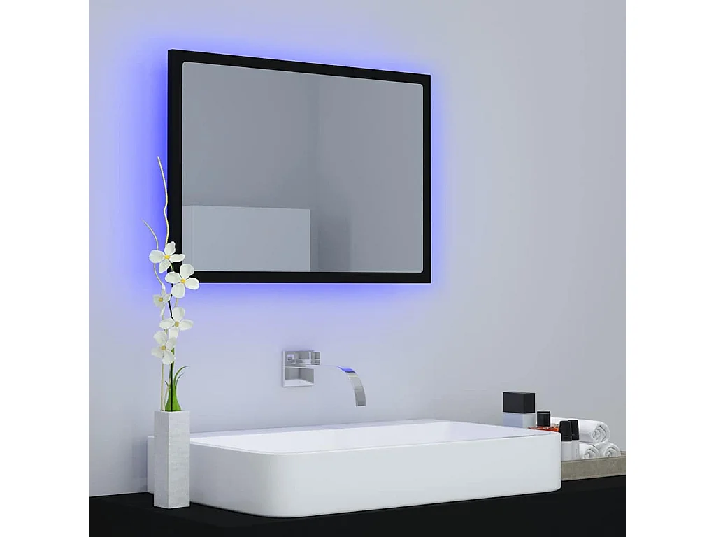 Espejo de baño acrílico negro brillo 60x8,5x37 cm