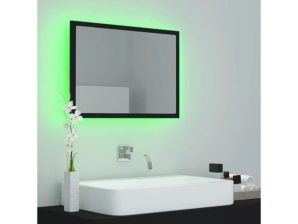 Espejo de baño acrílico negro brillo 60x8,5x37 cm