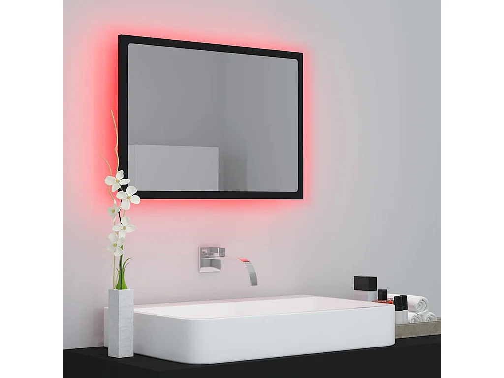Miroir à LED de salle de bain Noir 60x8,5x37 cm Acrylique