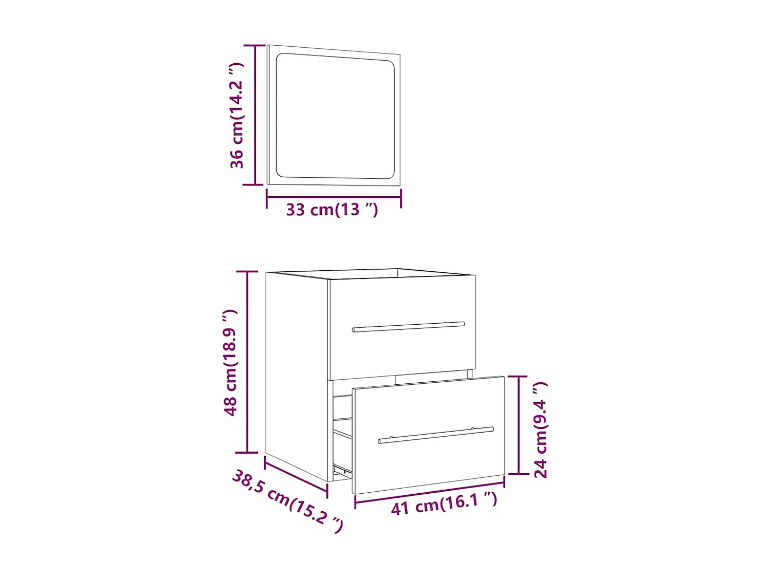Badschrank mit Spiegel Weiß 41x38,5x48 cm