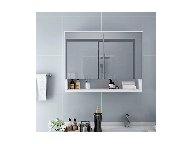 LED-Bad-Spiegelschrank Weiß 80x15x60 cm MDF