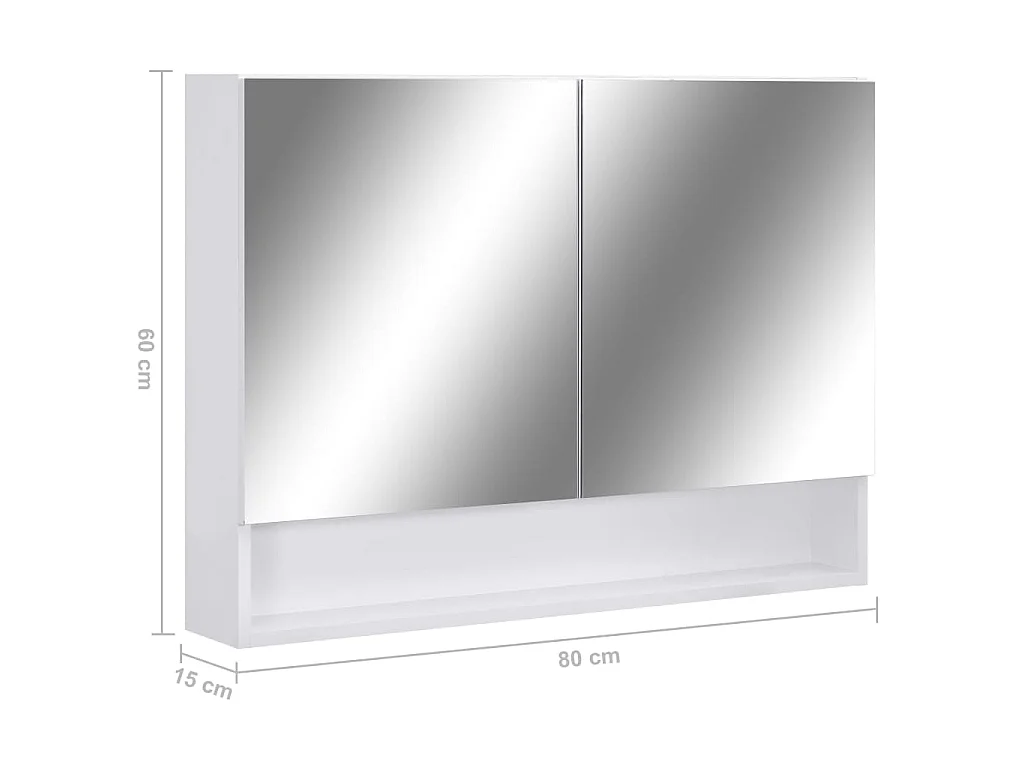 Armário espelhado casa de banho com LED 80x15x60 cm MDF branco