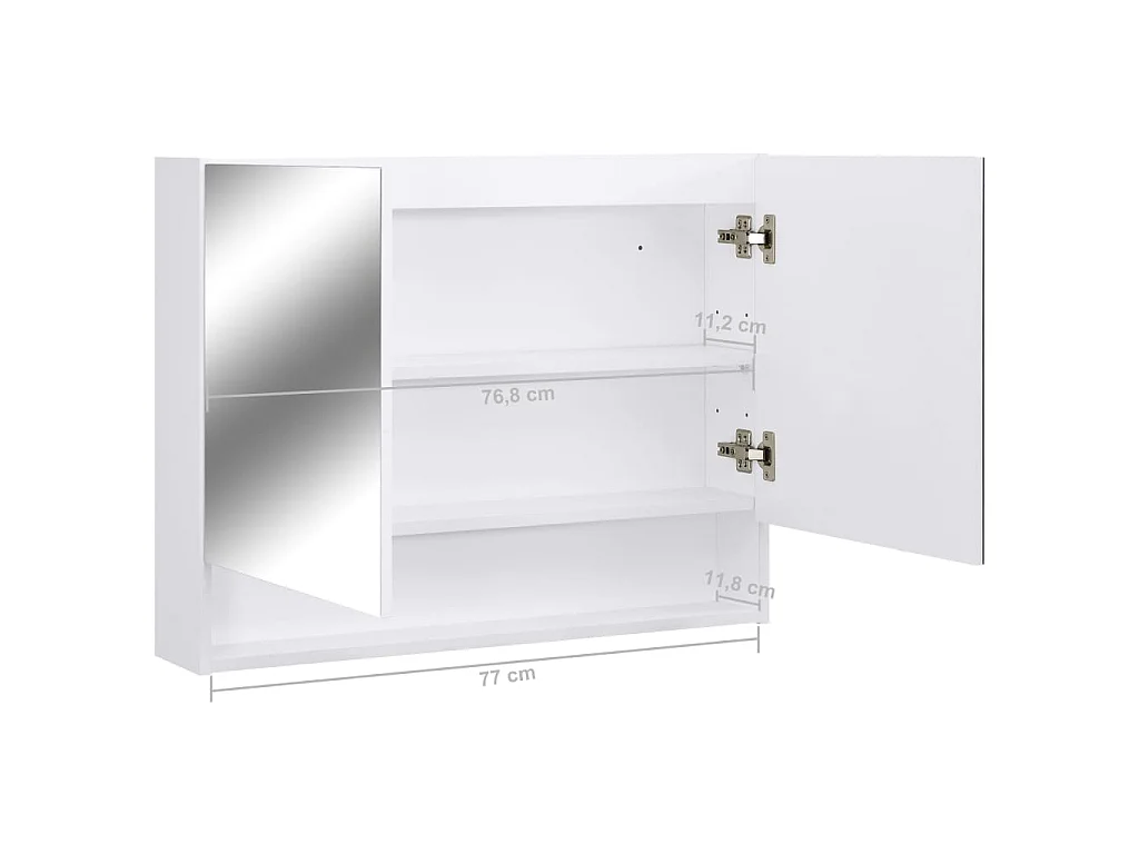Armário espelhado casa de banho com LED 80x15x60 cm MDF branco