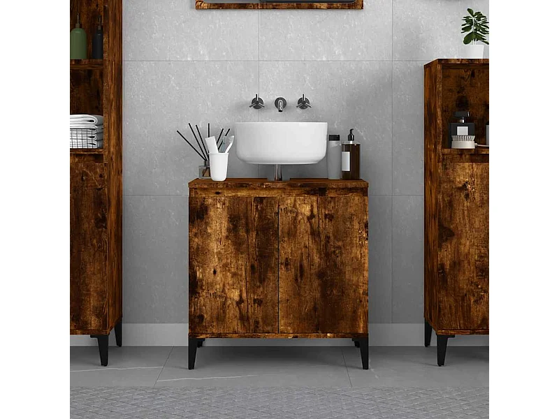 Armario de lavabo madera contrachapada roble ahumado 58x33x60cm