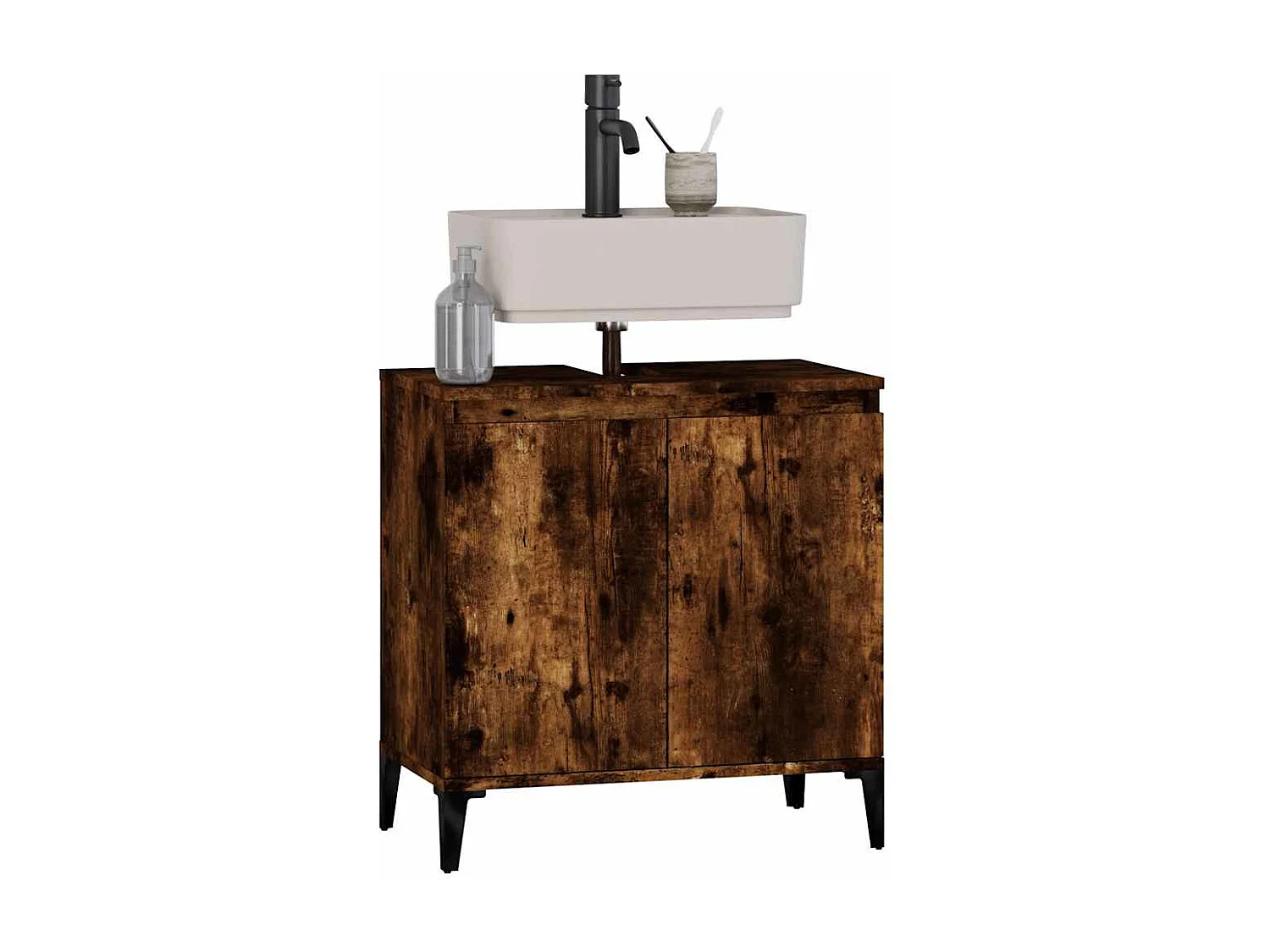 Meuble d'évier chêne fumé 58x33x60 cm bois d'ingénierie