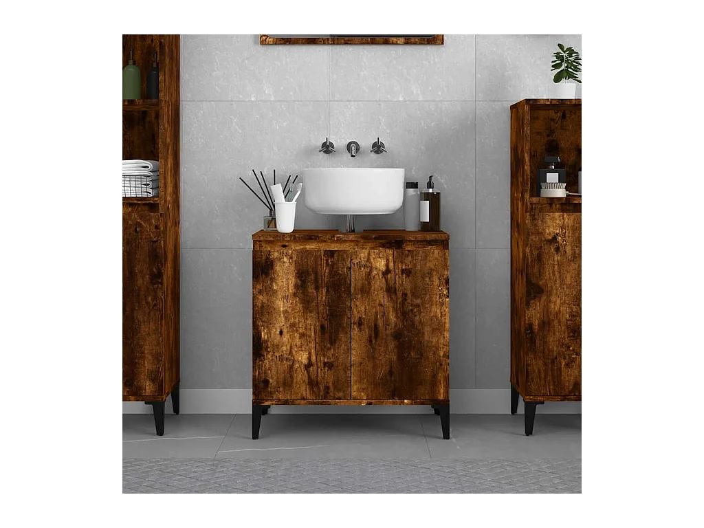 Meuble d'évier chêne fumé 58x33x60 cm bois d'ingénierie