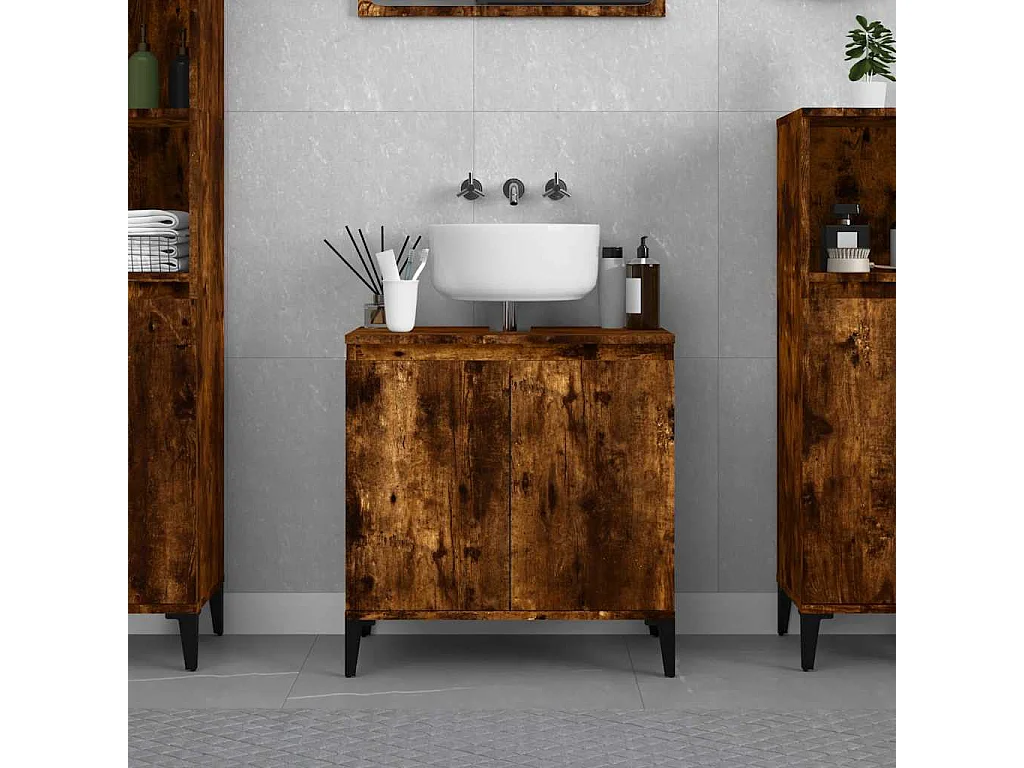 Meuble d'évier chêne fumé 58x33x60 cm bois d'ingénierie