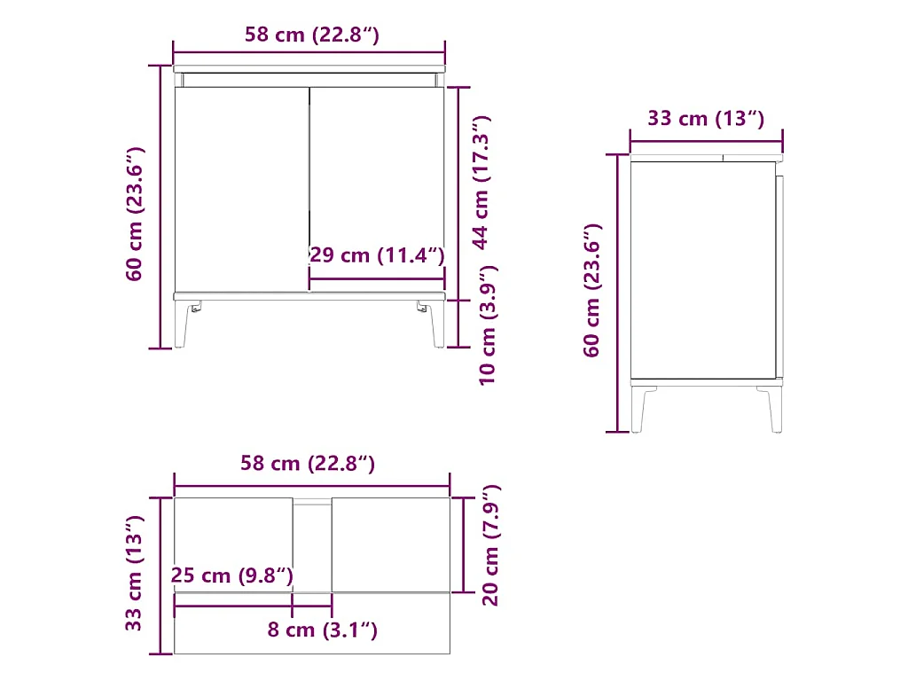 Meuble d'évier chêne fumé 58x33x60 cm bois d'ingénierie