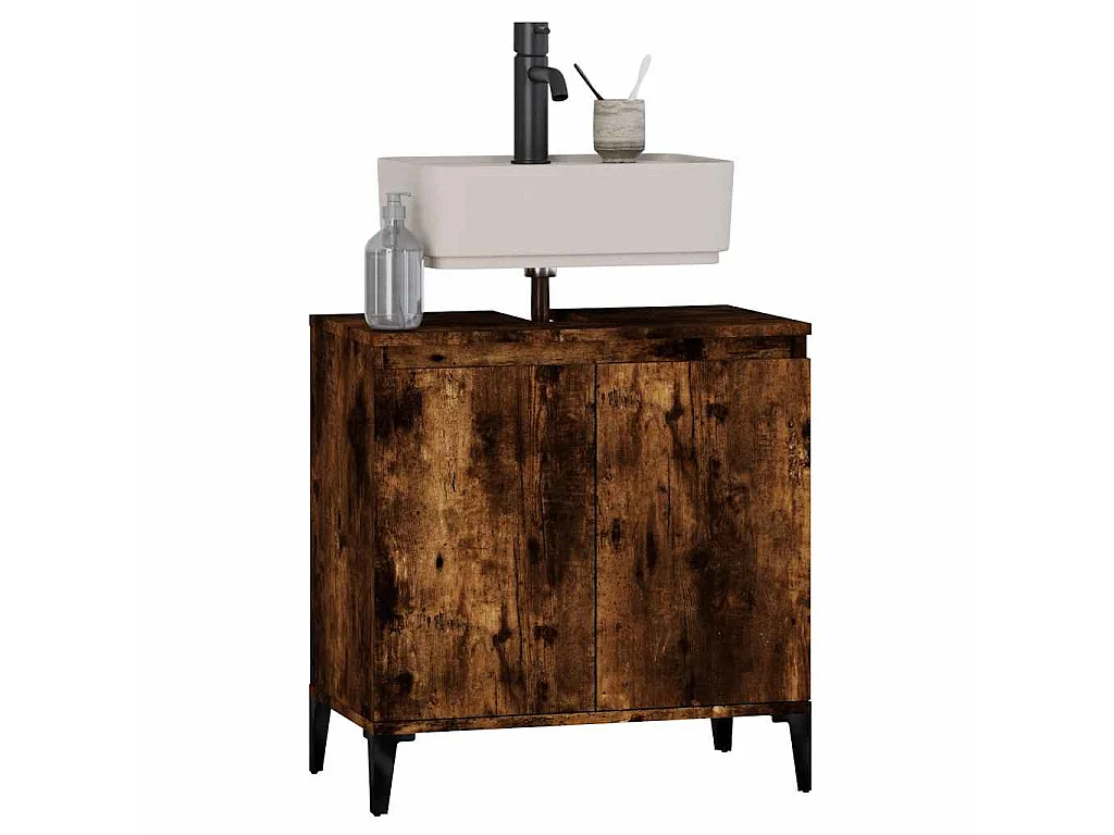 Meuble d'évier chêne fumé 58x33x60 cm bois d'ingénierie