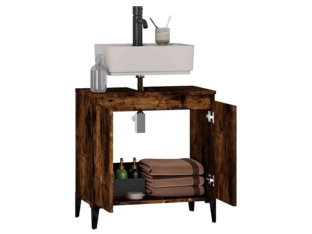 Meuble d'évier chêne fumé 58x33x60 cm bois d'ingénierie