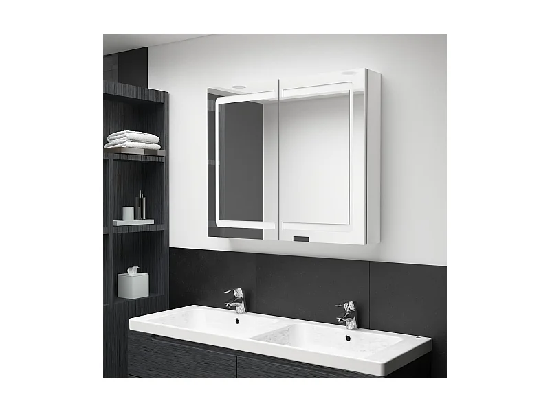 LED-Spiegelschrank fürs Bad Glänzend Weiß 80x12x68 cm