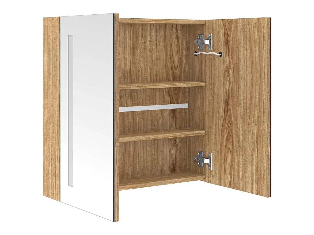 Armoire de salle de bain à miroir LED Chêne 62x14x60 cm