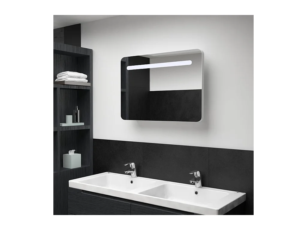 Armoire de salle de bain à miroir LED 80x9,5x55 cm