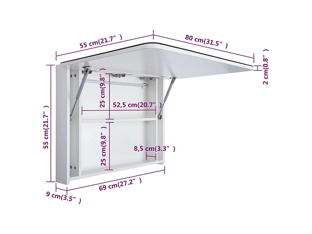 Armoire de salle de bain à miroir LED 80x9,5x55 cm
