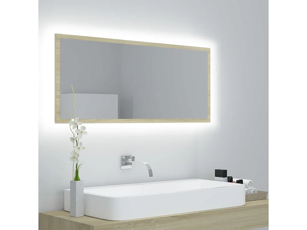 Espelho casa banho c/ LED 100x8,5x37cm acrílico carvalho sonoma