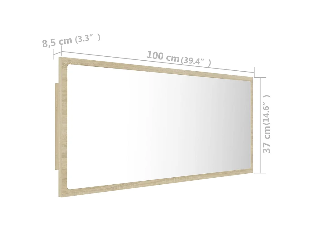 Espelho casa banho c/ LED 100x8,5x37cm acrílico carvalho sonoma