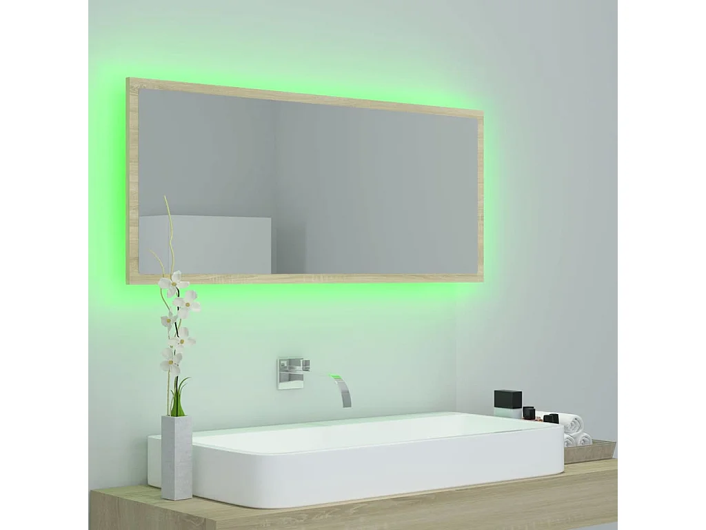 Espelho casa banho c/ LED 100x8,5x37cm acrílico carvalho sonoma