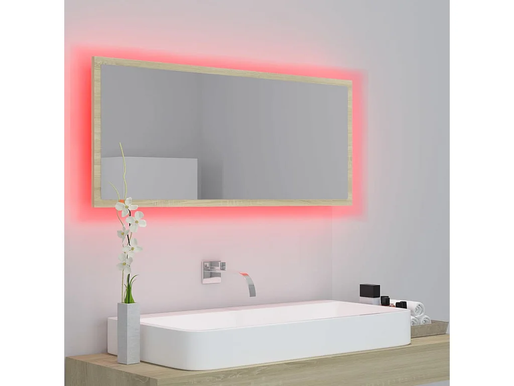 Espelho casa banho c/ LED 100x8,5x37cm acrílico carvalho sonoma