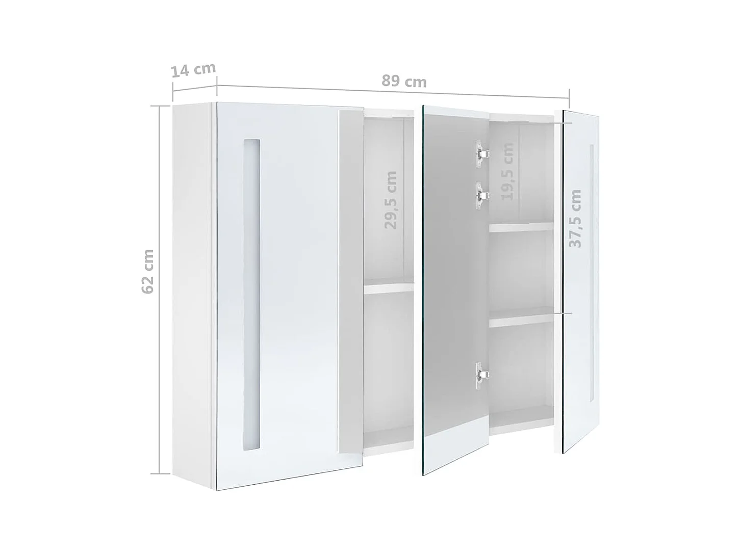 Mueble de baño con espejo LED blanco brillante 89x14x62 cm