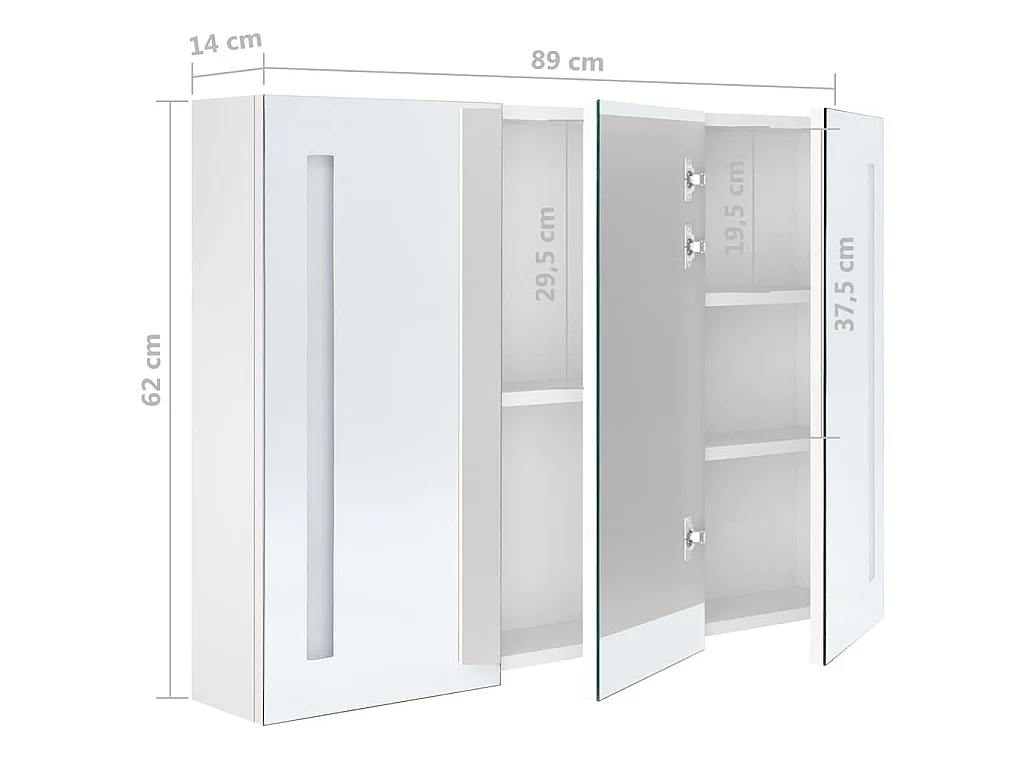 LED-Spiegelschrank fürs Bad 89x14x62 cm Glänzend Weiß