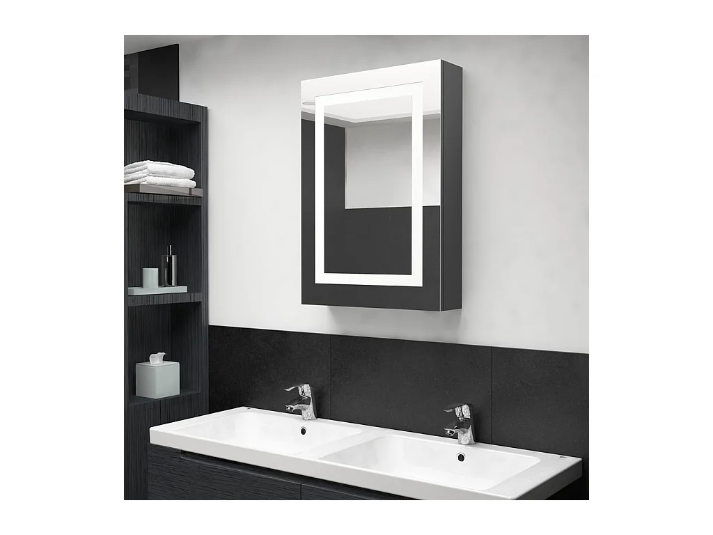 Armoire de salle de bain à miroir LED Gris 50x13x70 cm