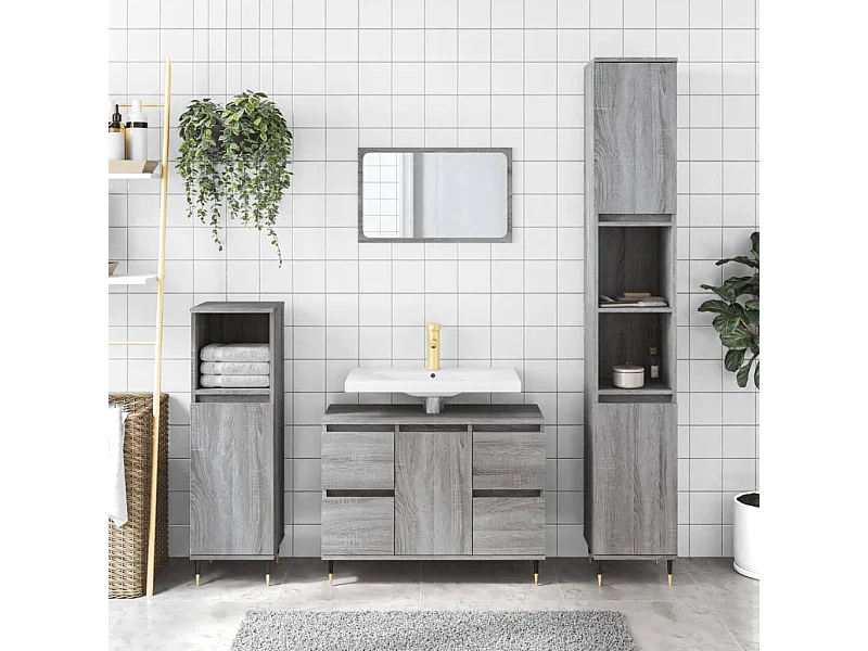 Mobile da Bagno Grigio Sonoma 80x33x60 cm in Legno Multistrato
