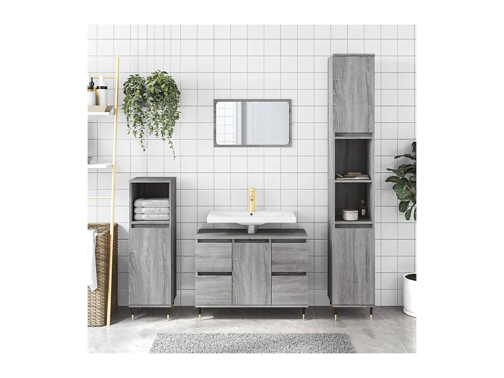 Armoire salle de bain sonoma gris 80x33x60 cm bois d'ingénierie