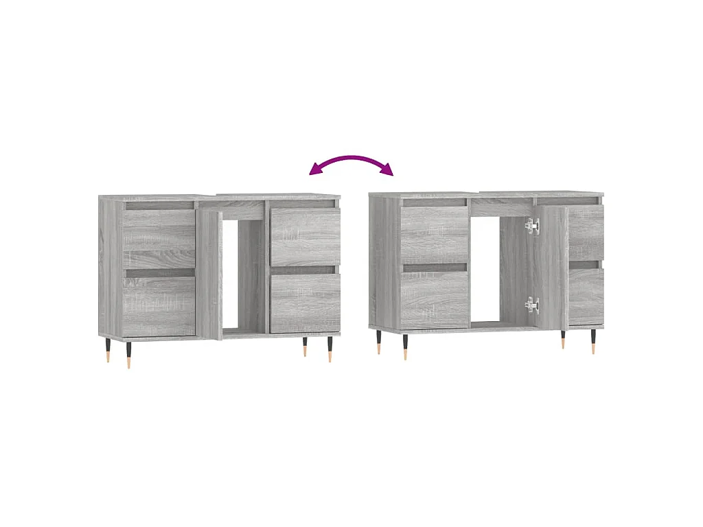 Badkamerkast 80x33x60 cm bewerkt hout grijs sonoma eikenkleurig