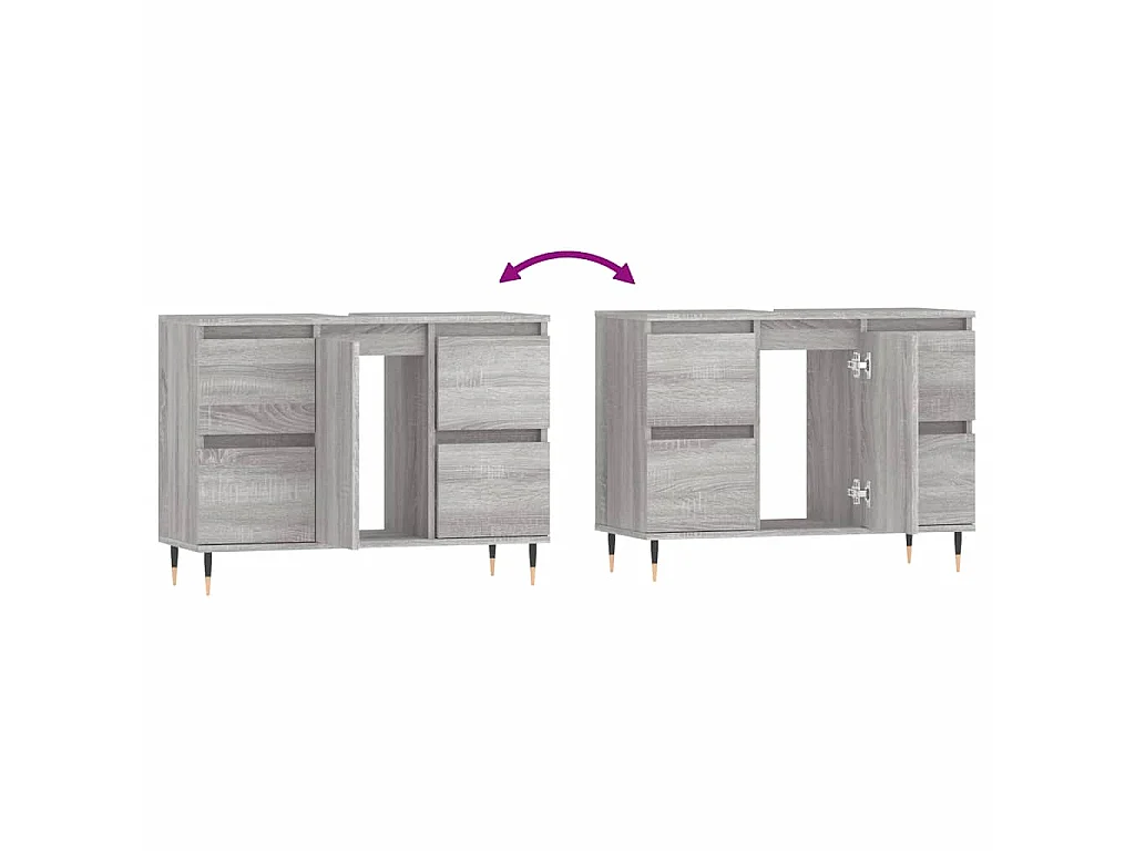 Badkamerkast 80x33x60 cm bewerkt hout grijs sonoma eikenkleurig