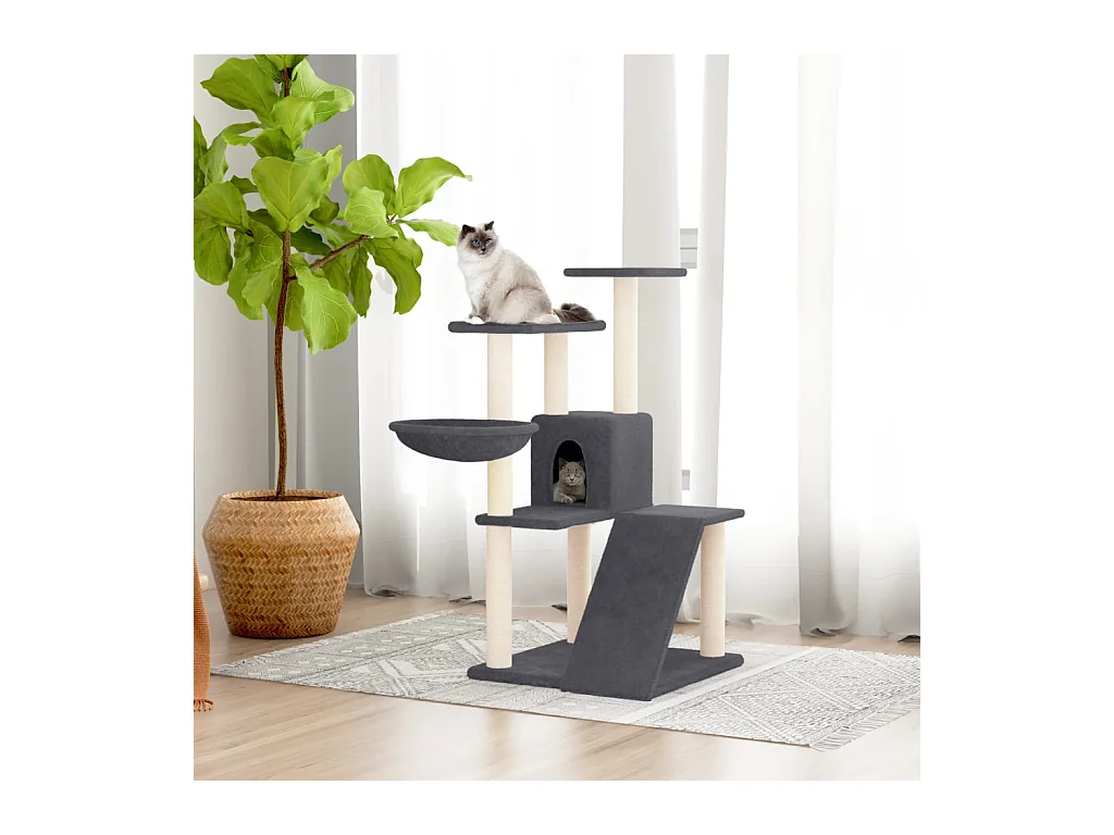 Kattenmeubel met sisal krabpalen 94 cm donkergrijs