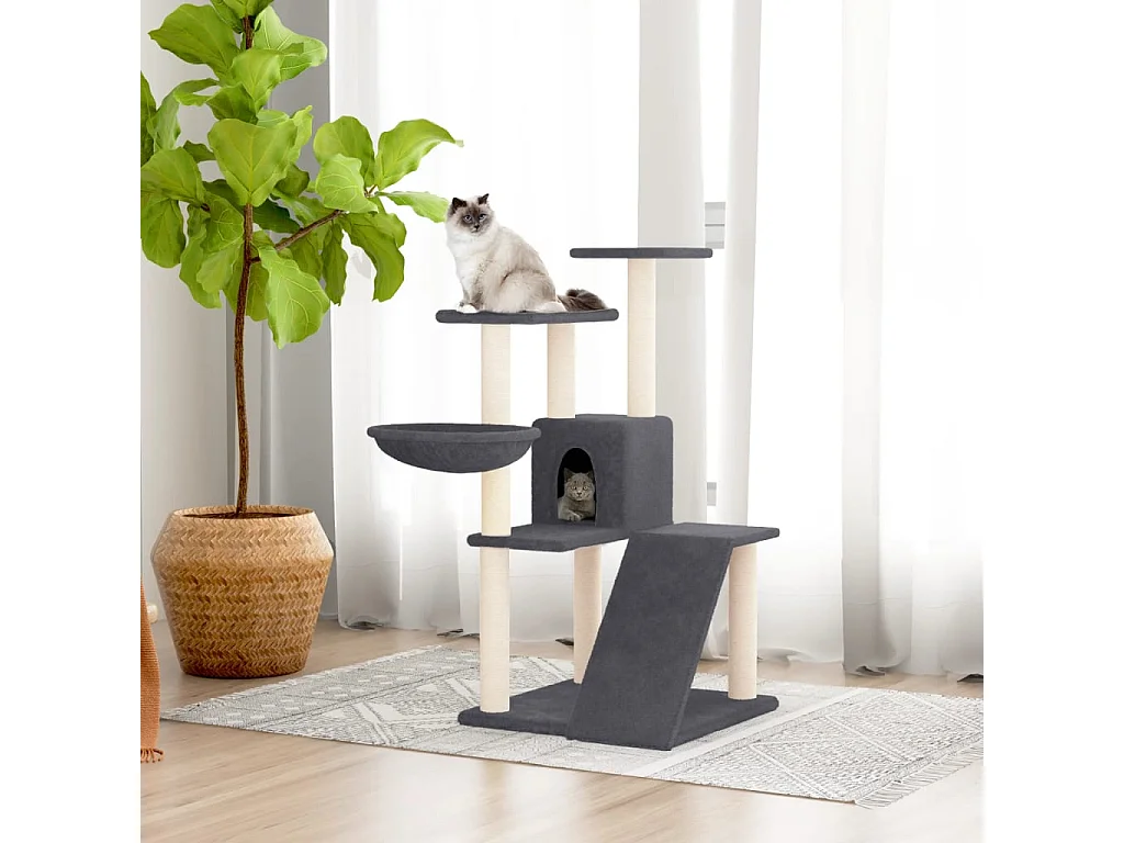 Árvore p/ gatos c/ postes arranhadores sisal 94 cm cinza-escuro
