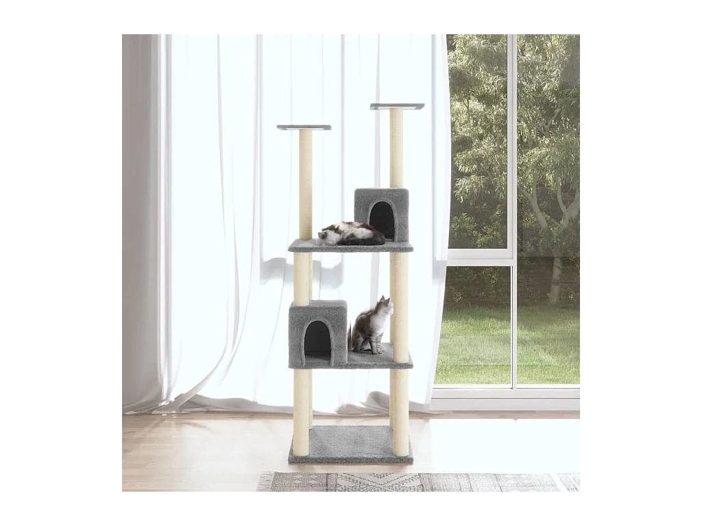 Arbre à chat avec griffoirs en sisal Gris clair 141 cm