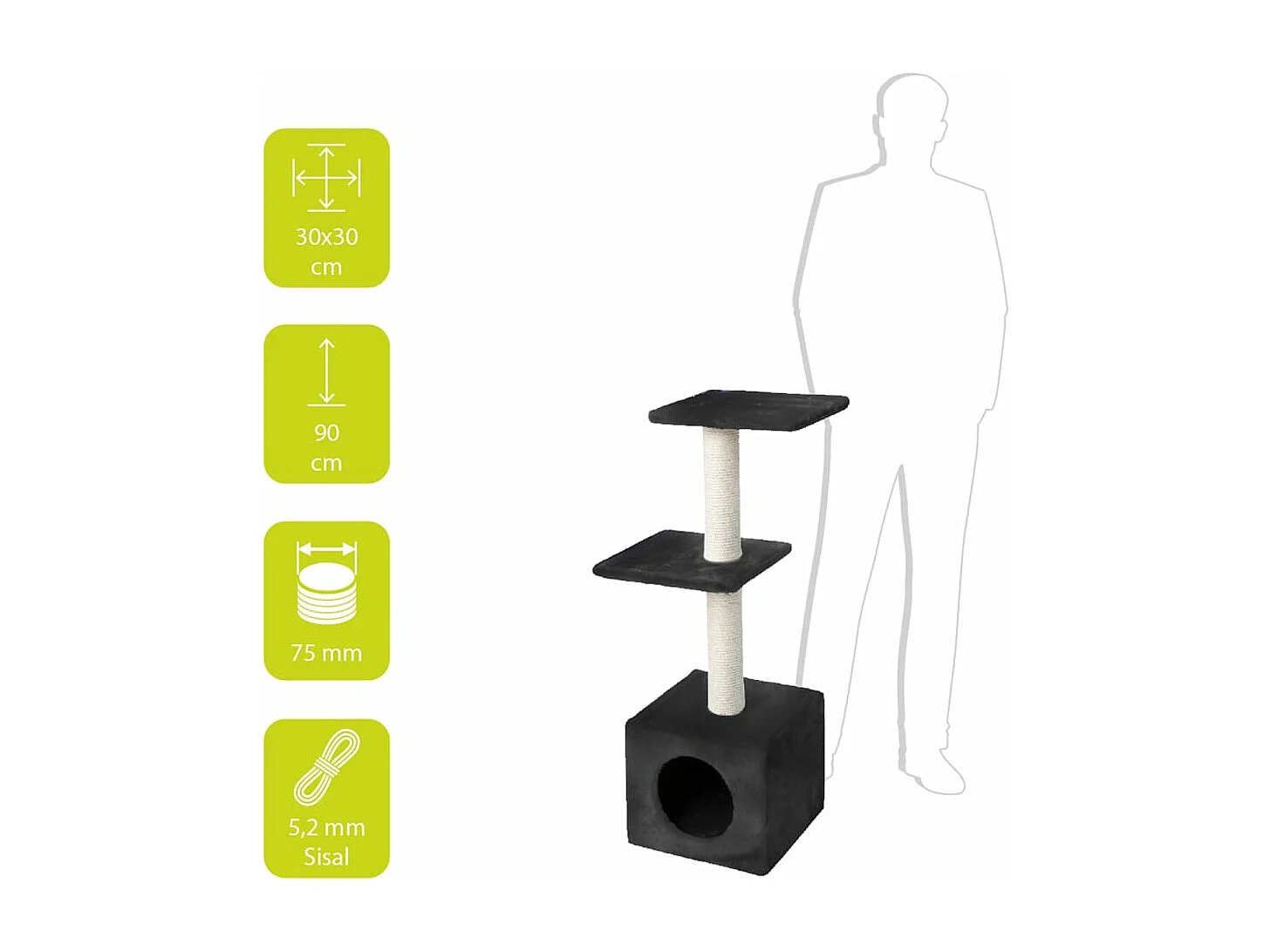 Arbre à chat classique Palazzo 30x30x90 cm Noir