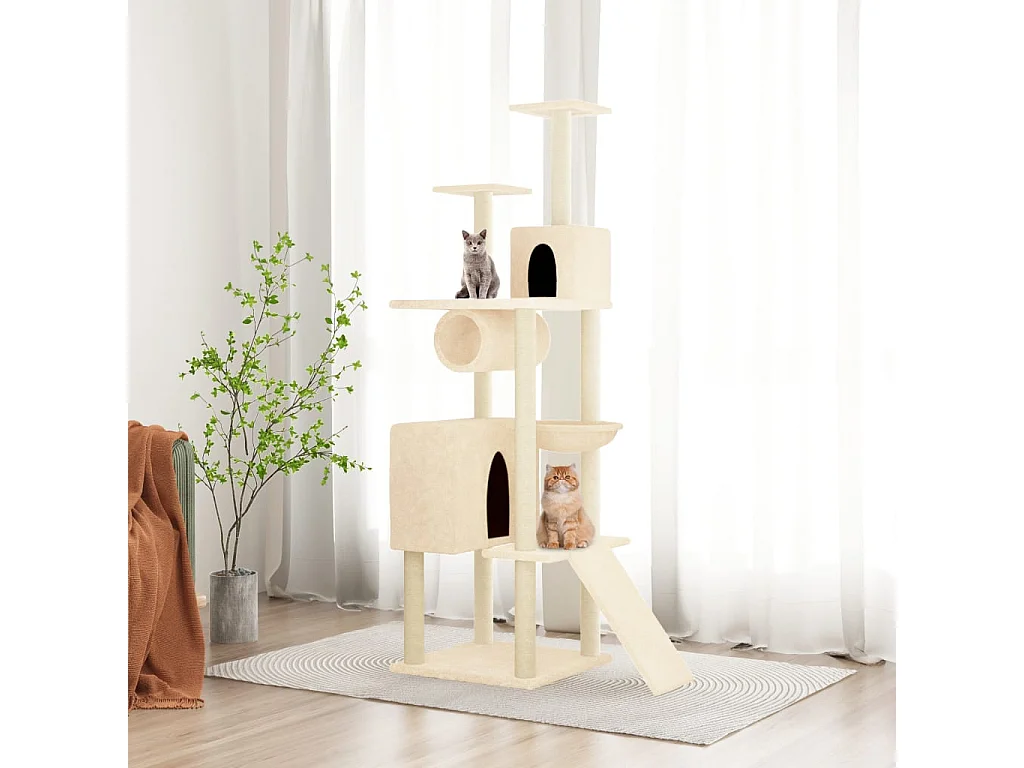Árvore para gatos c/ postes arranhadores sisal 168 cm cor creme
