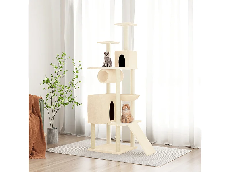 Árvore para gatos c/ postes arranhadores sisal 168 cm cor creme