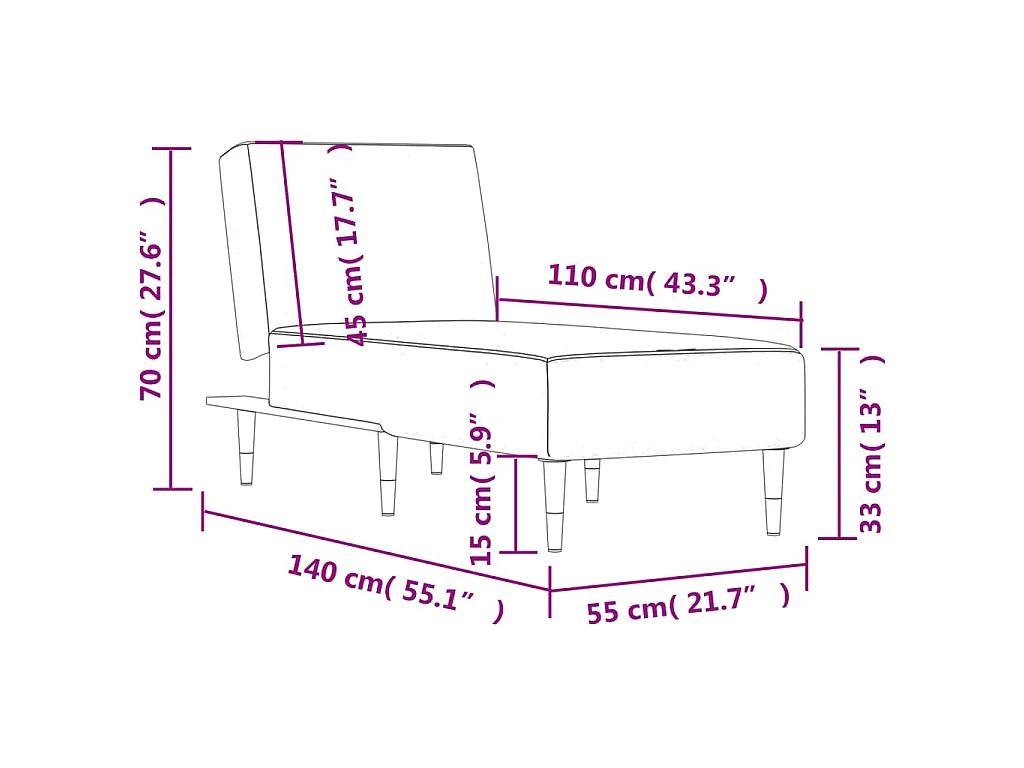 Chaise longue fluweel zwart