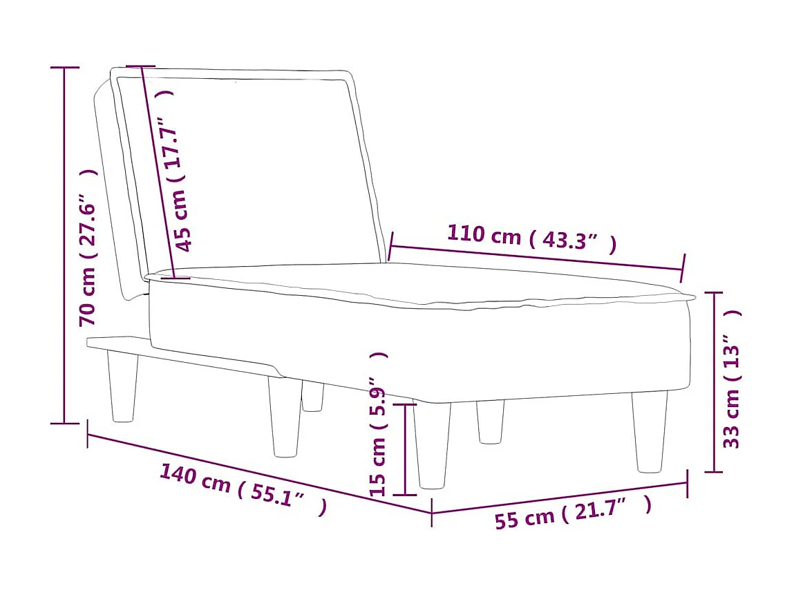Chaise longue jaune velours