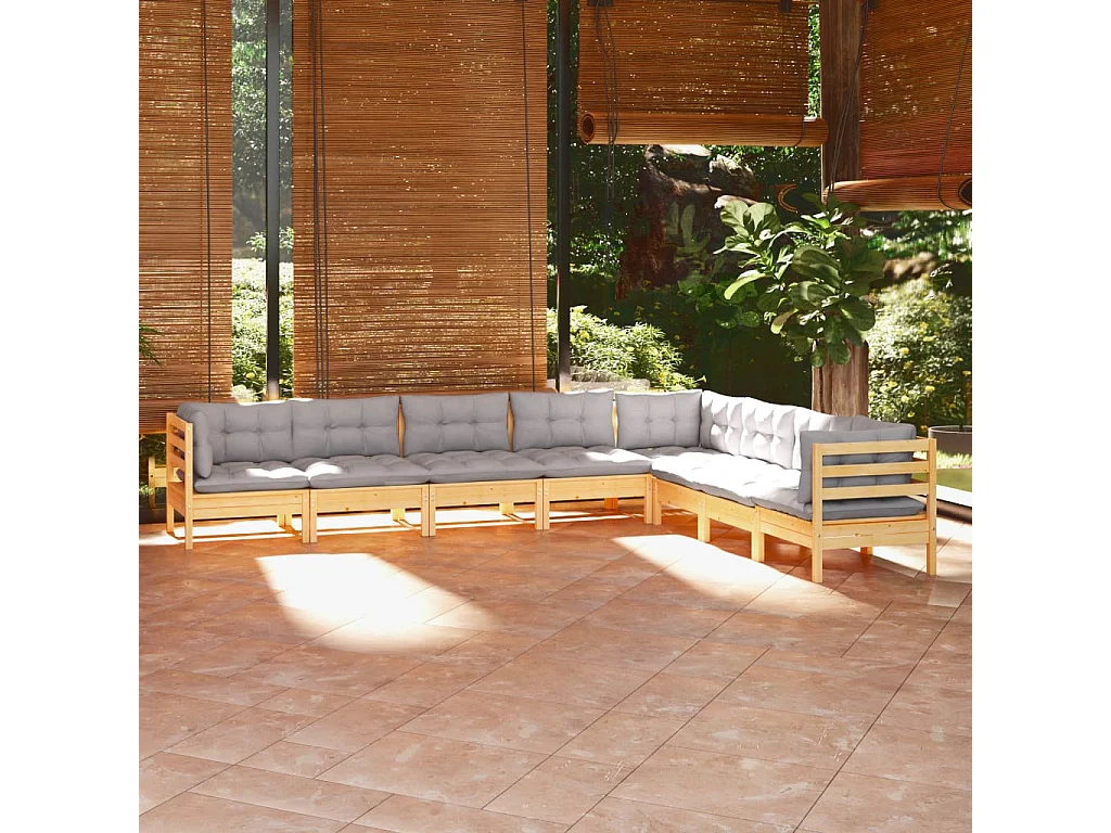 8 pcs conjunto lounge de jardim + almofadões cinza pinho maciço
