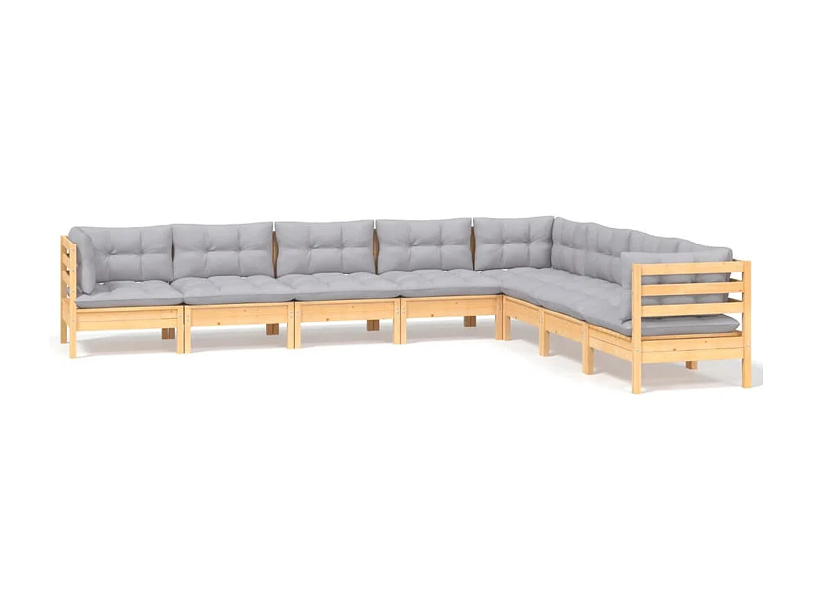 8 pcs conjunto lounge de jardim + almofadões cinza pinho maciço