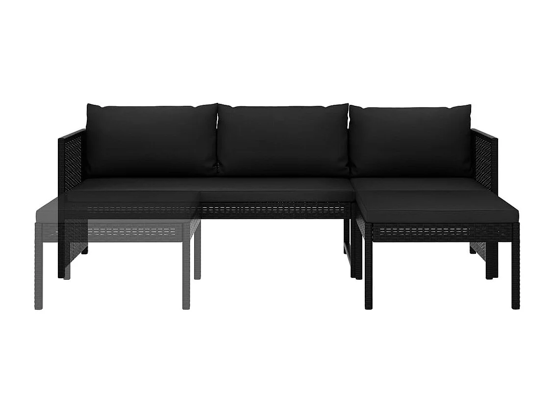 Salon de jardin 3 pcs avec coussins Résine tressée Noir
