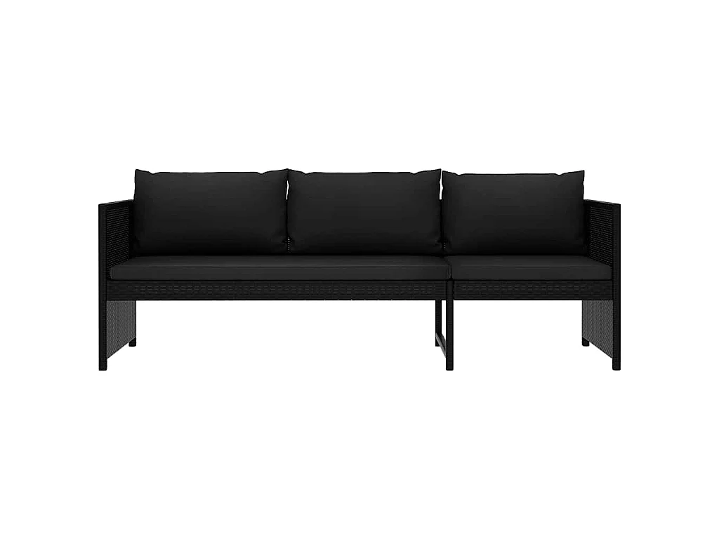 Set de muebles de jardín 3 piezas y cojines ratán sintético negro