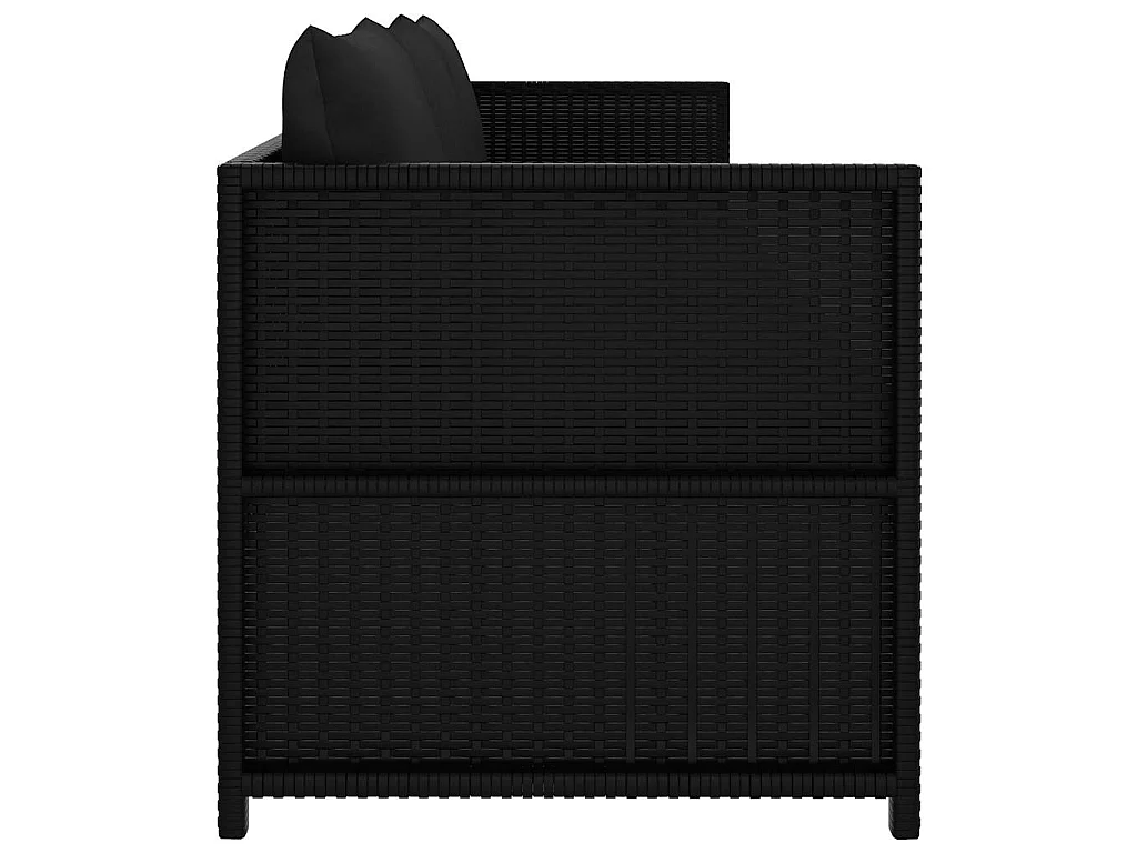 Set de muebles de jardín 3 piezas y cojines ratán sintético negro