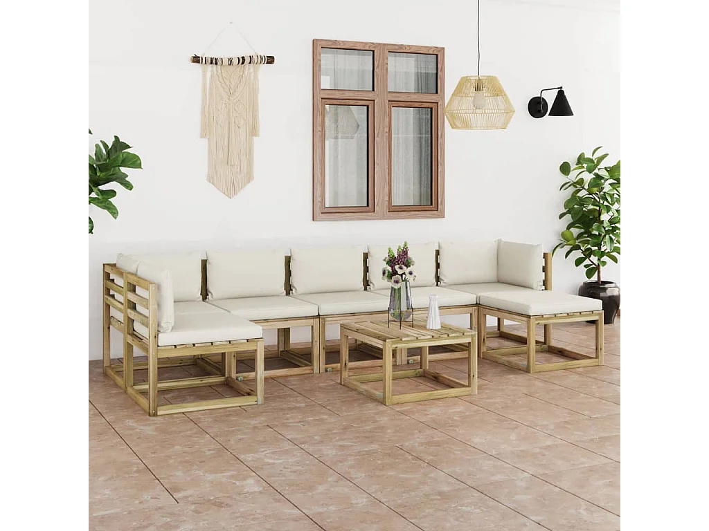 Salon de jardin 8 pcs avec coussins bois de pin imprégné