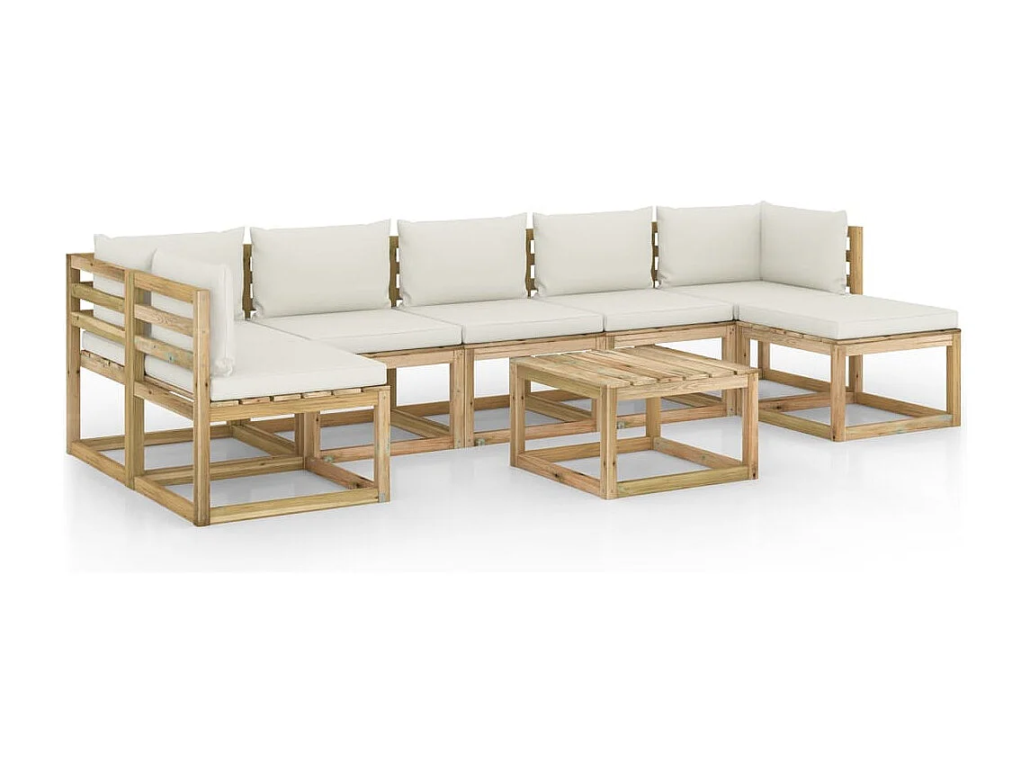 Salon de jardin 8 pcs avec coussins bois de pin imprégné