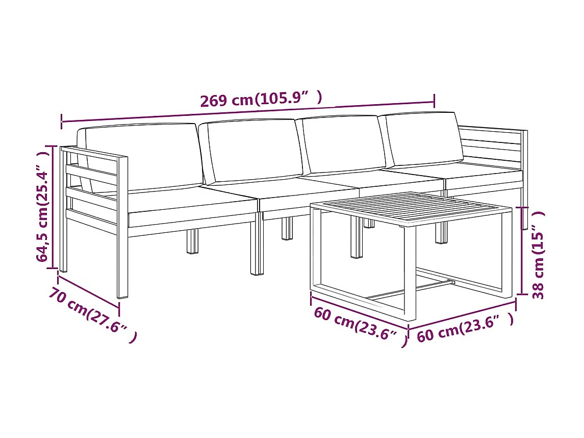 Set Divani da Giardino 5 pz con Cuscini in Alluminio Antracite